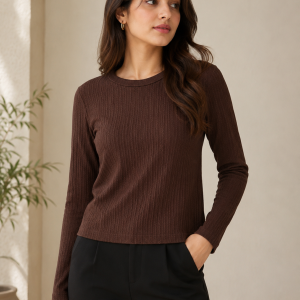 Women's Premium Ribbed Full Sleeve T-Shirt – Coffee Brown