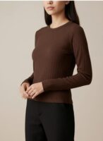 Women's Premium Ribbed Full Sleeve T-Shirt – Coffee Brown